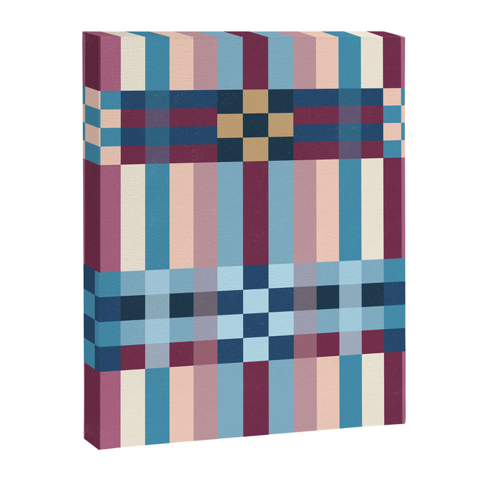 Woven Checks and Stripes Blue Burgundy Canvas Print Gallery Image 1