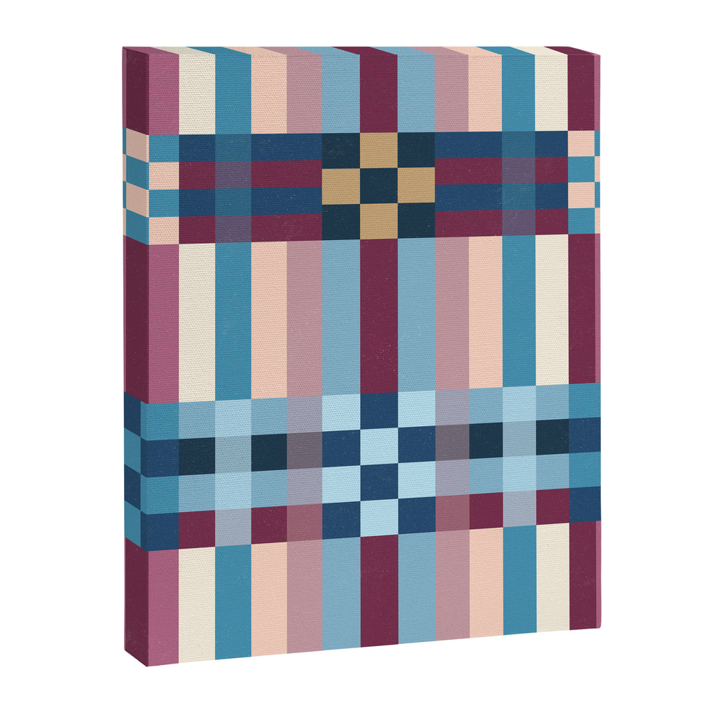 Woven Checks and Stripes Blue Burgundy Canvas Print Gallery Image 8