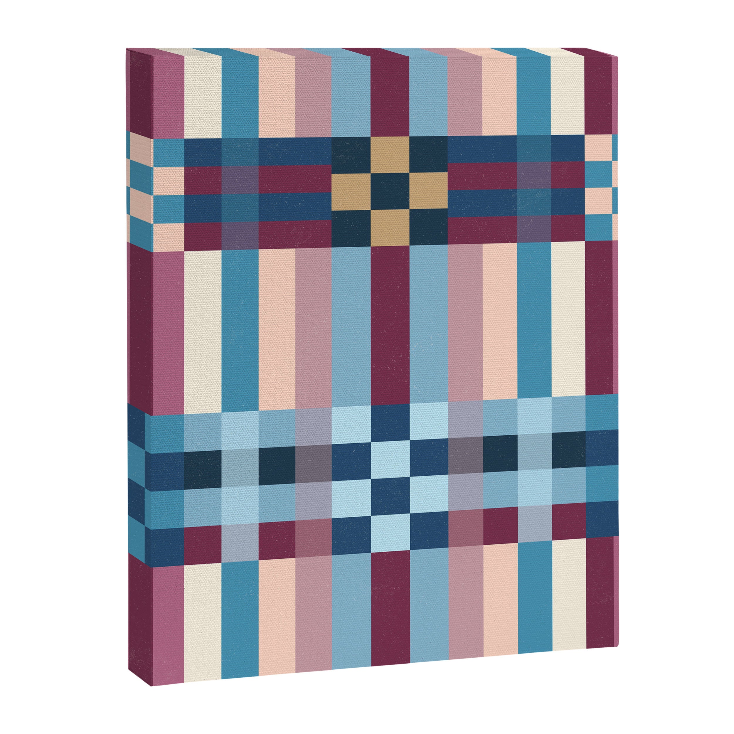 Woven Checks and Stripes Blue Burgundy Canvas Print Gallery Image 8