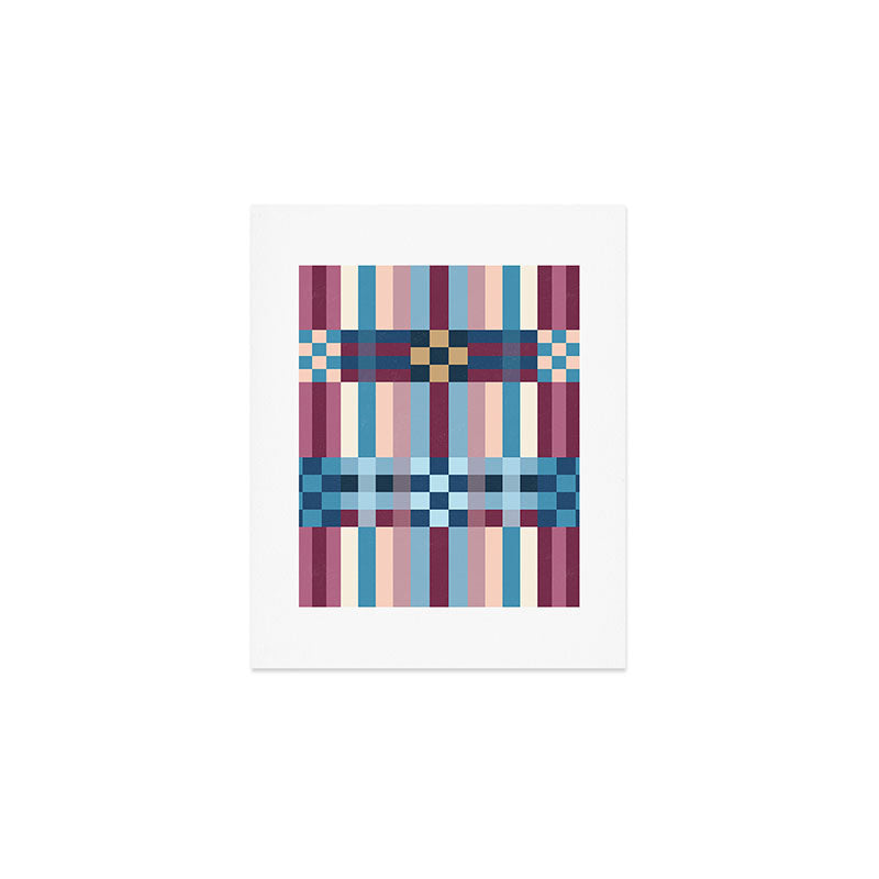 Woven Checks and Stripes Blue Burgundy Art Print Gallery Image 1
