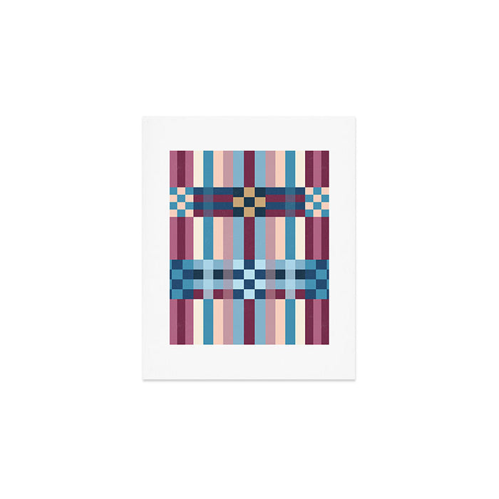 Woven Checks and Stripes Blue Burgundy Art Print Gallery Image 1
