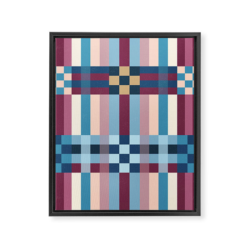 Woven Checks and Stripes Blue Burgundy Framed Canvas Print Gallery Image 8