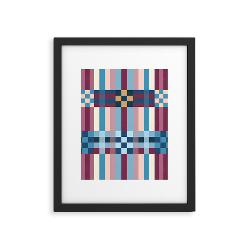 Woven Checks and Stripes Blue Burgundy Framed Art Print Gallery Image 6