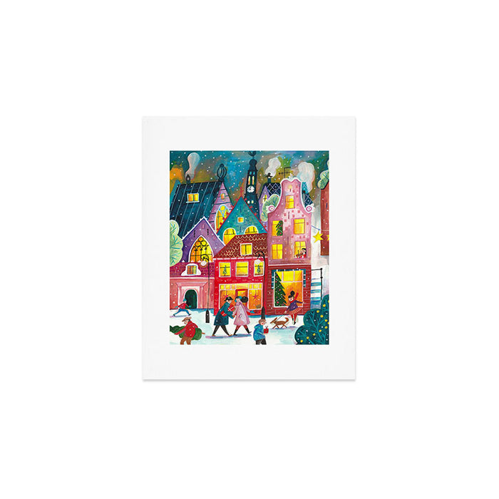 Amsterdam festive city lights in the snow Art Print Gallery Image 1