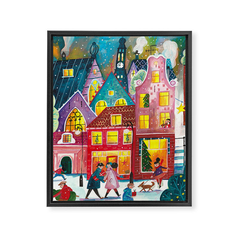 Amsterdam festive city lights in the snow Framed Canvas Print Gallery Image 6