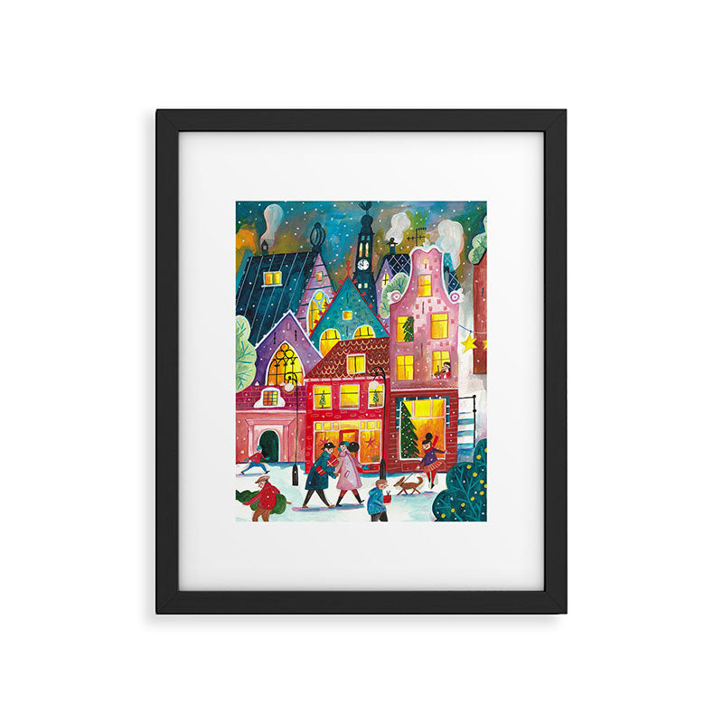 Amsterdam festive city lights in the snow Framed Art Print Gallery Image 5