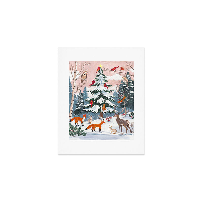 Animals in a Snowy Winter Forest Art Print Gallery Image 1