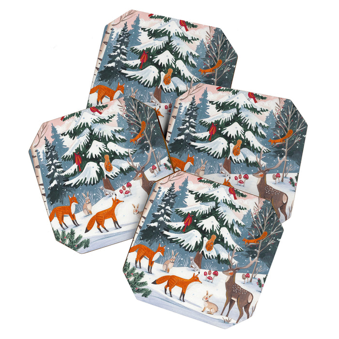Animals in a Snowy Winter Forest Coaster Gallery Image 1
