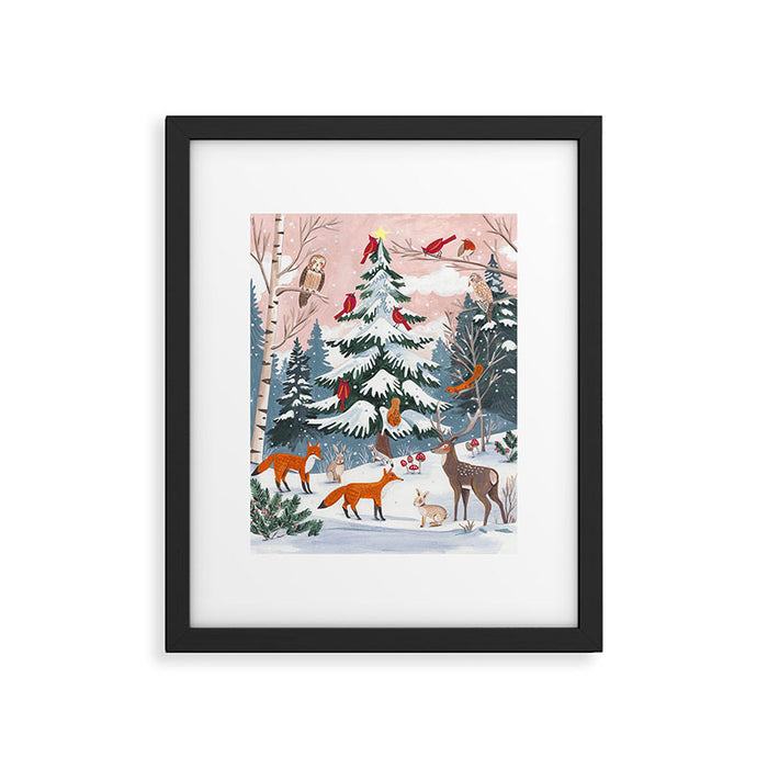 Animals in a Snowy Winter Forest Framed Art Print Gallery Image 1