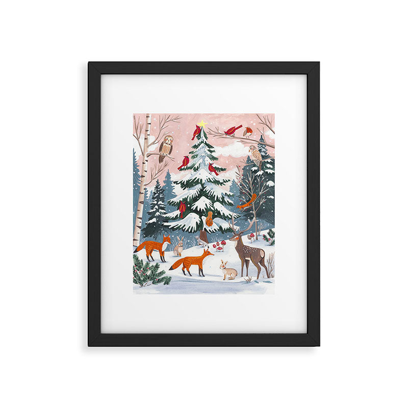 Animals in a Snowy Winter Forest Framed Art Print Gallery Image 6