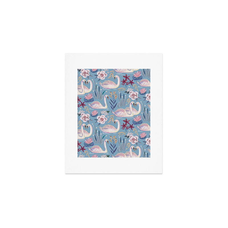 Botanical Blue Elegant Swan Pattern Art Print Gallery Image 1