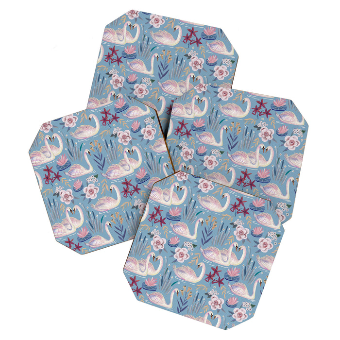 Botanical Blue Elegant Swan Pattern Coaster Gallery Image 1