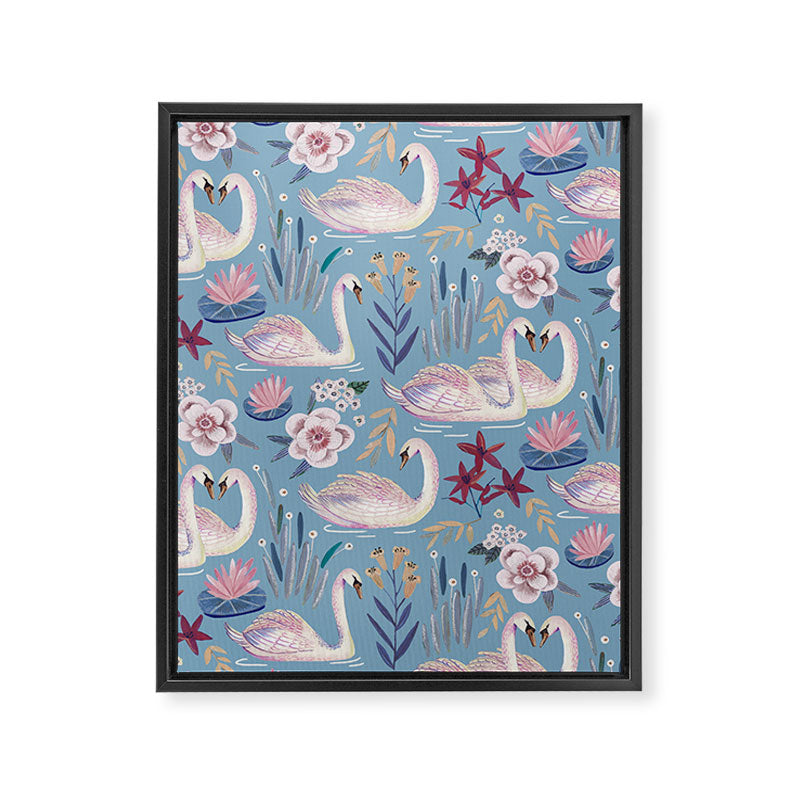 Botanical Blue Elegant Swan Pattern Framed Canvas Print Gallery Image 8