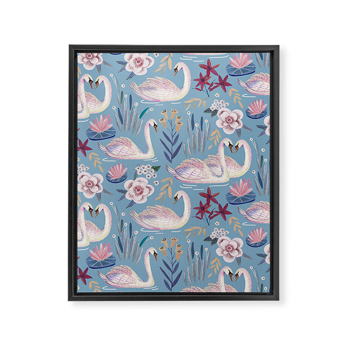 Botanical Blue Elegant Swan Pattern Framed Canvas Print Gallery Image 1