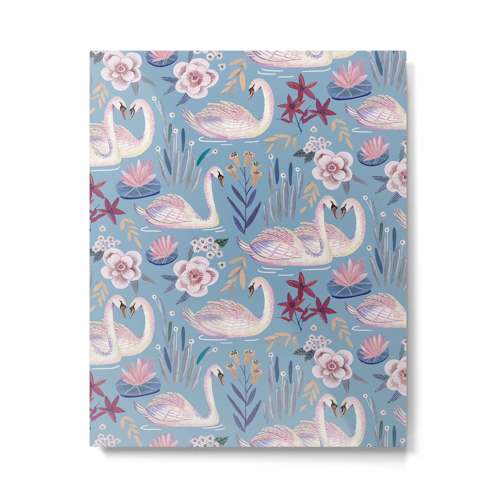 Botanical Blue Elegant Swan Pattern Metal Print Gallery Image 6