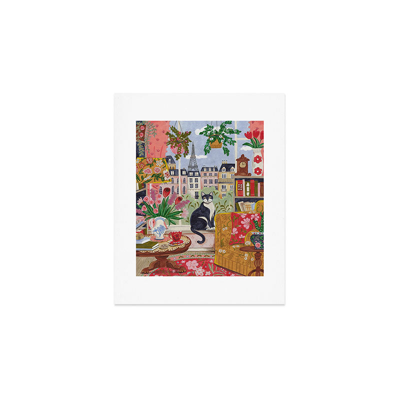 Cat in front of window in Paris  Art Print Gallery Image 1