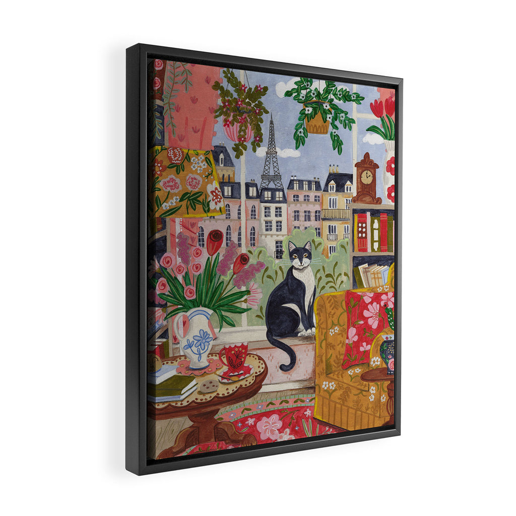 Cat in front of window in Paris  Framed Canvas Print Gallery Image 2