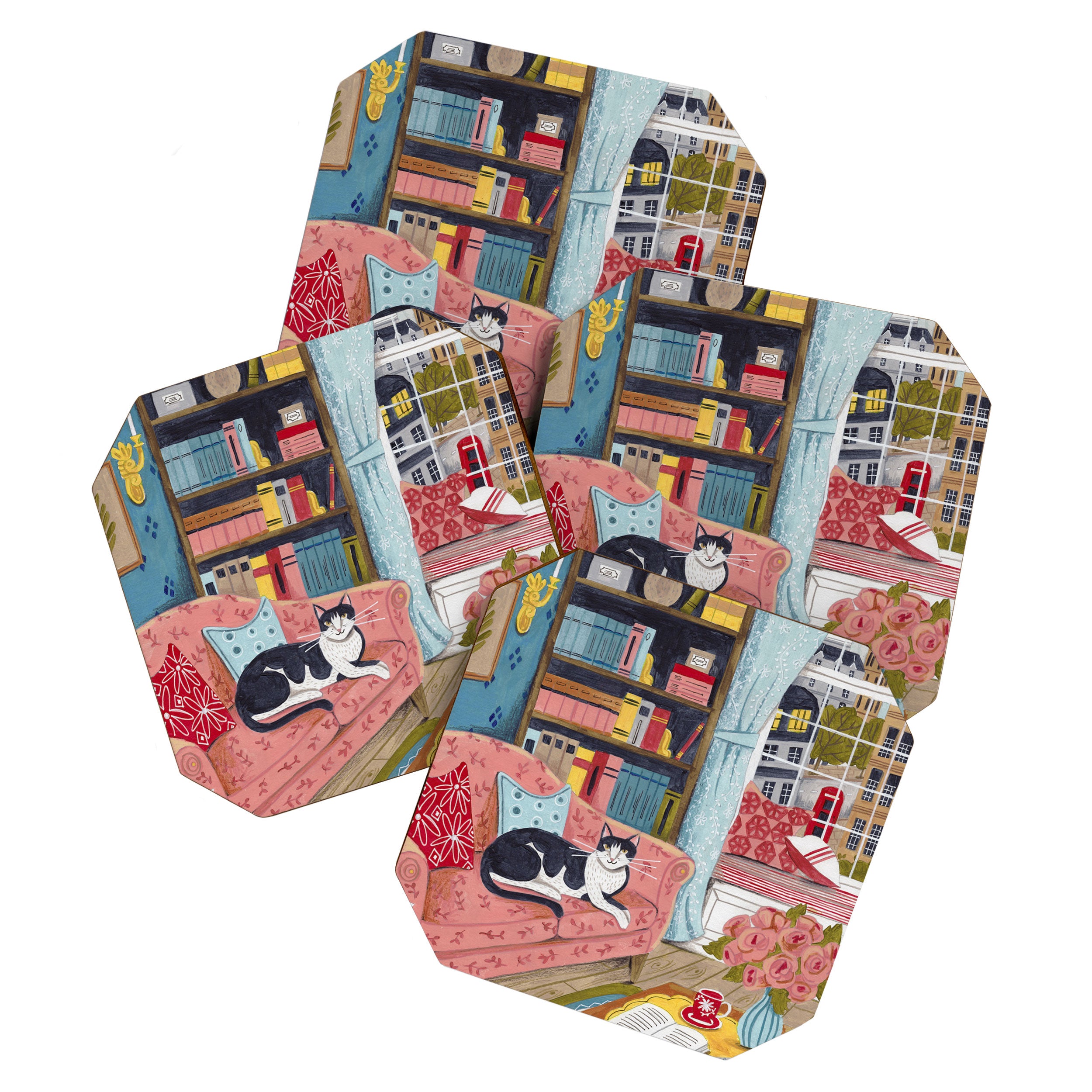 Cat on sofa in London pastel colours Coaster Gallery Image 1
