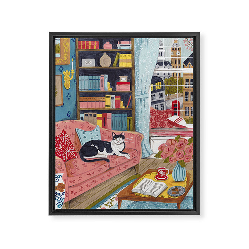 Cat on sofa in London pastel colours Framed Canvas Print Gallery Image 6
