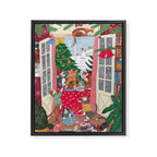 Cats in the Window at a Snowy Christmas in Bright Colours Framed Canvas Print Gallery Image 8