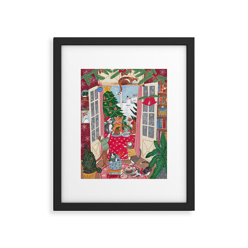 Cats in the Window at a Snowy Christmas in Bright Colours Framed Art Print Gallery Image 6