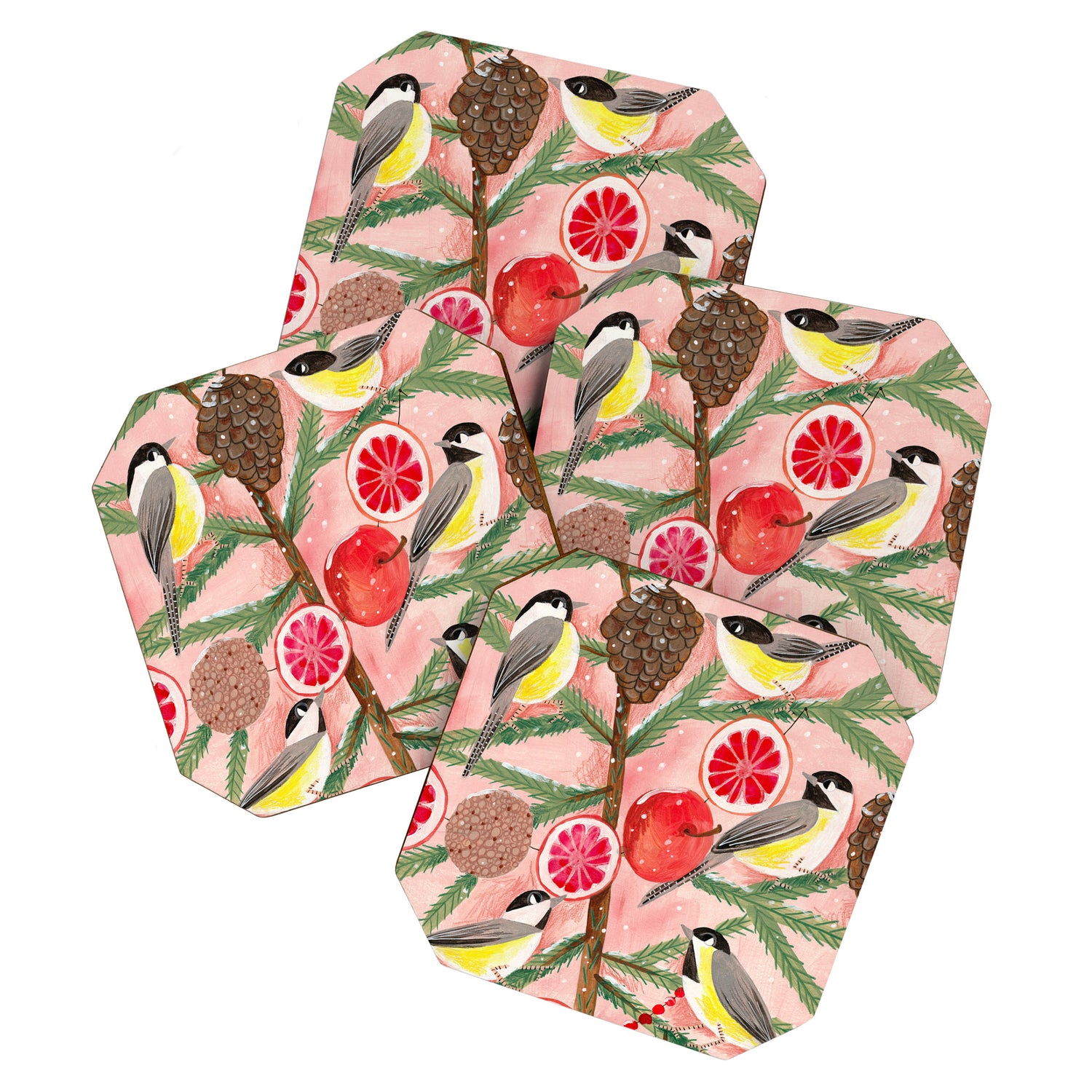 Chickadee birds in abstract tree Coaster Gallery Image 1