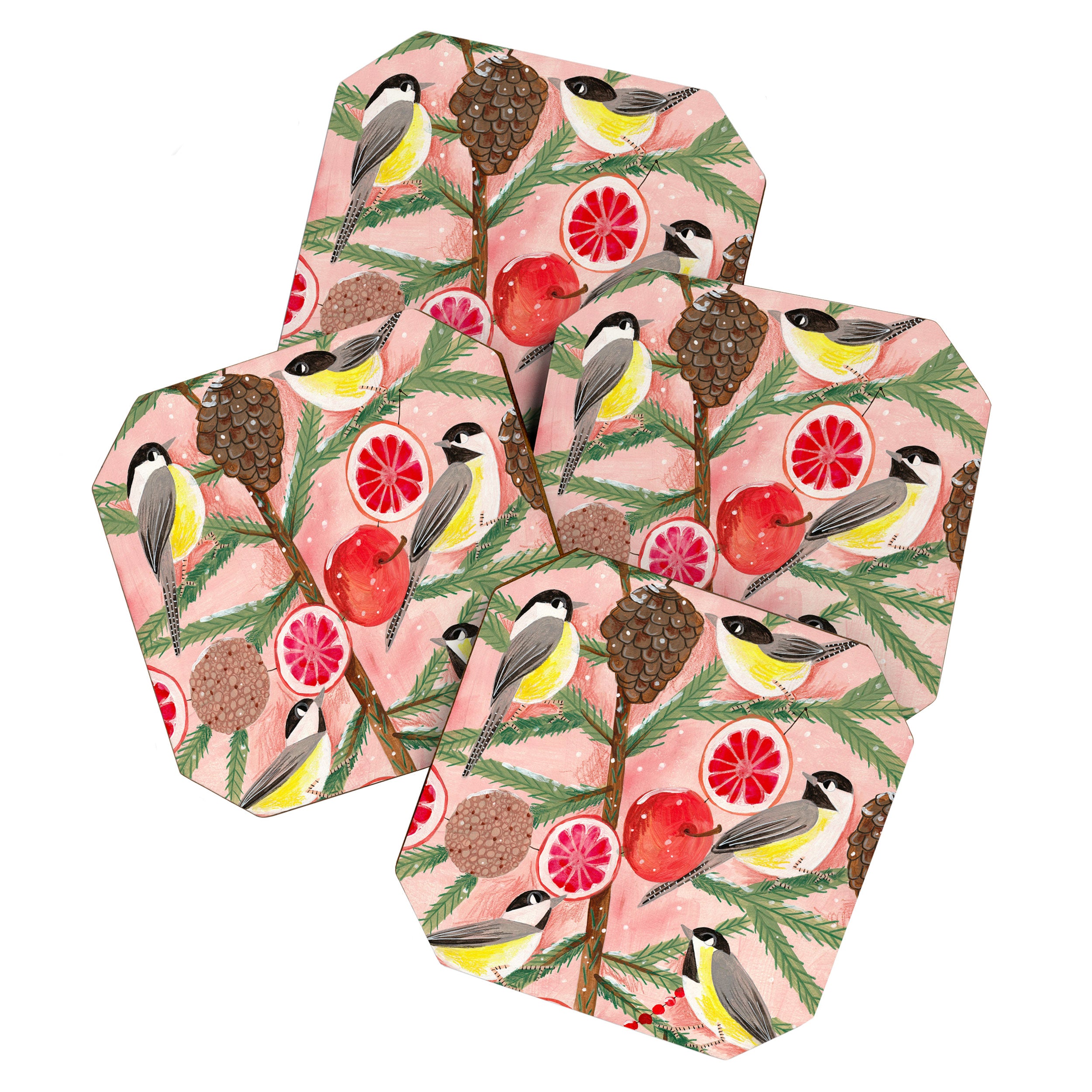 Chickadee birds in abstract tree Coaster Gallery Image 1