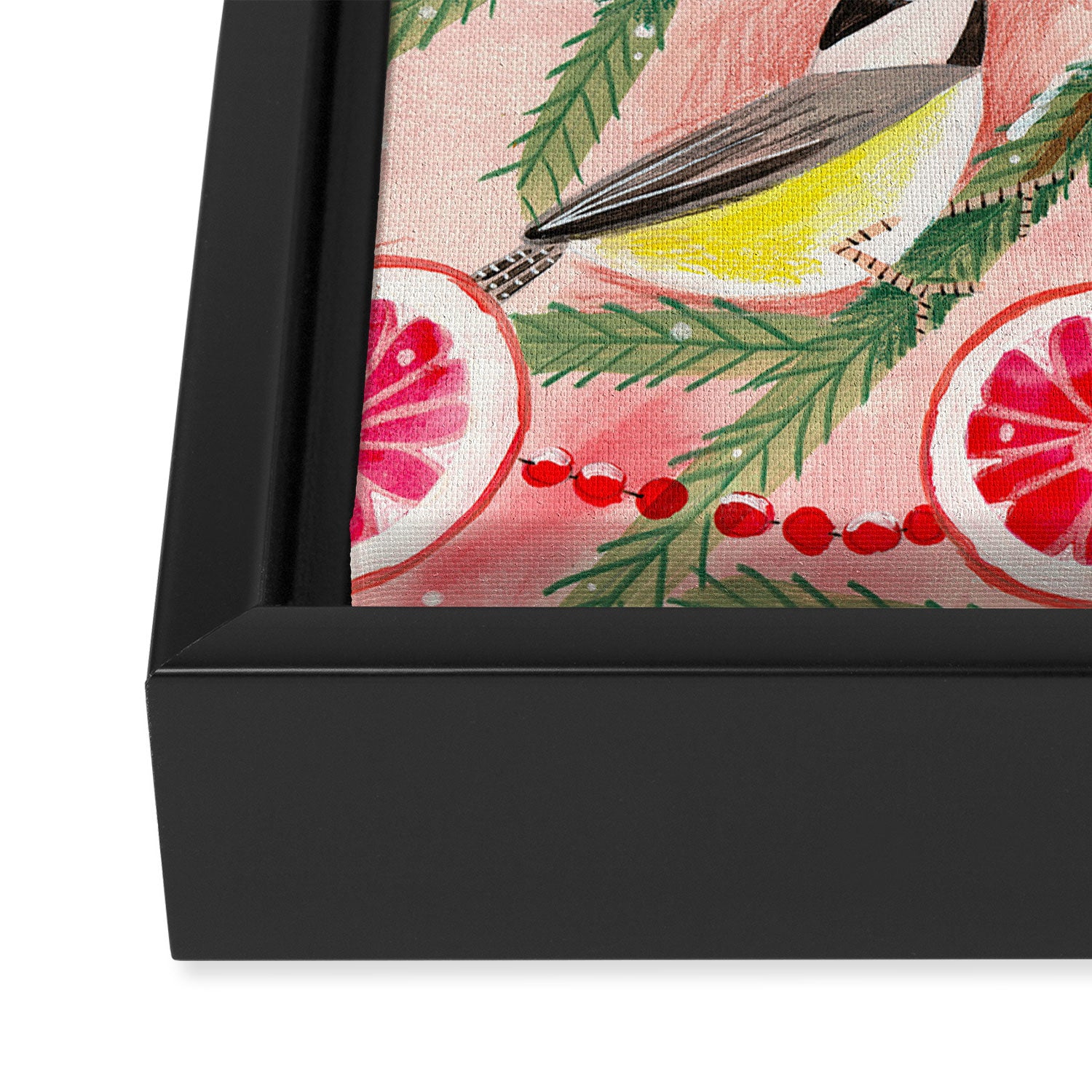 Chickadee birds in abstract tree Framed Canvas Print Gallery Image 3