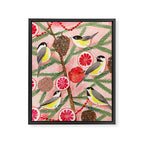 Chickadee birds in abstract tree Framed Canvas Print Gallery Image 6
