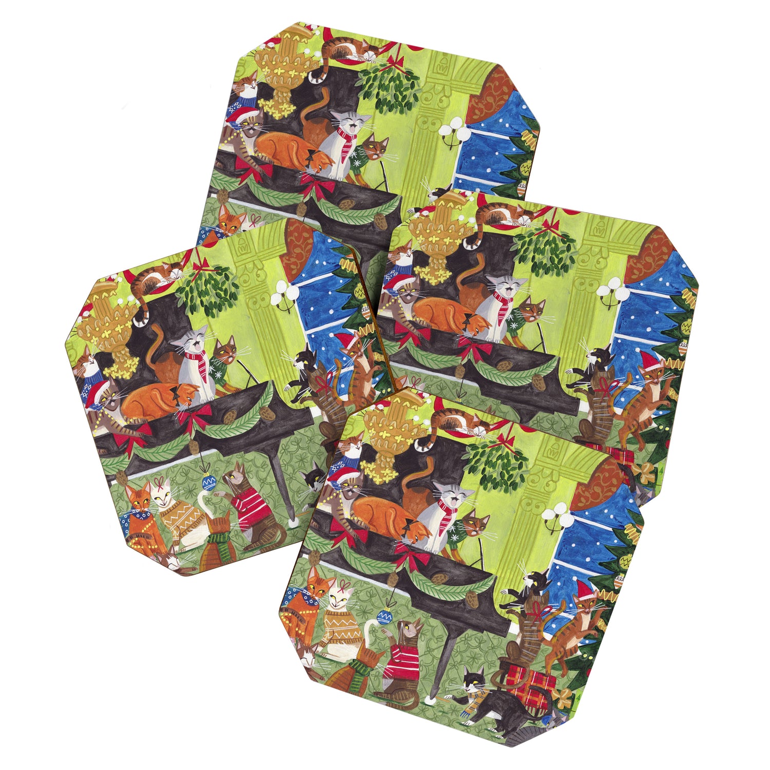 Christmas Cats playing Piano Coaster Gallery Image 1