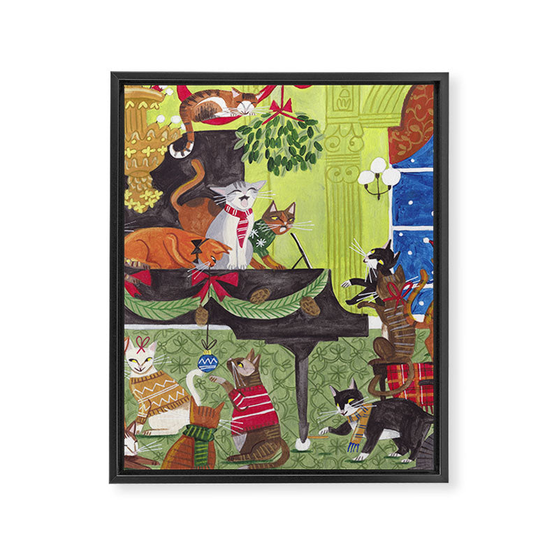 Christmas Cats playing Piano Framed Canvas Print Gallery Image 6