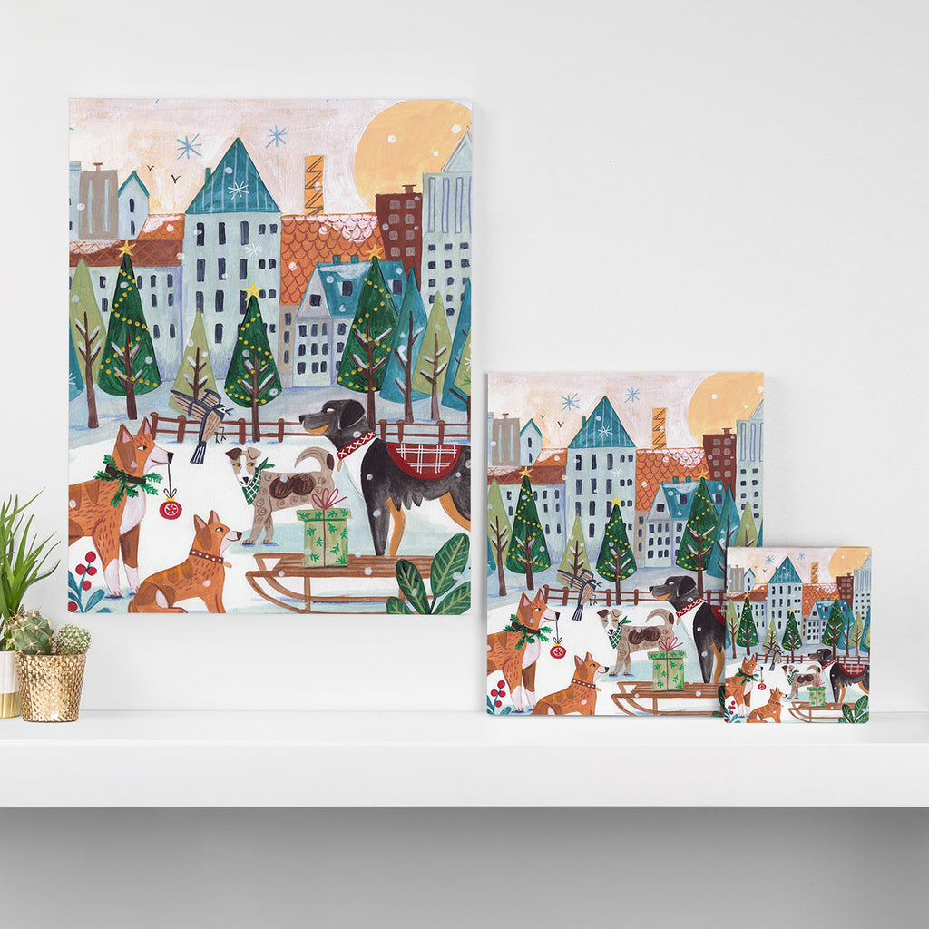 Christmas Dogs in the City Park Canvas Print Gallery Image 3