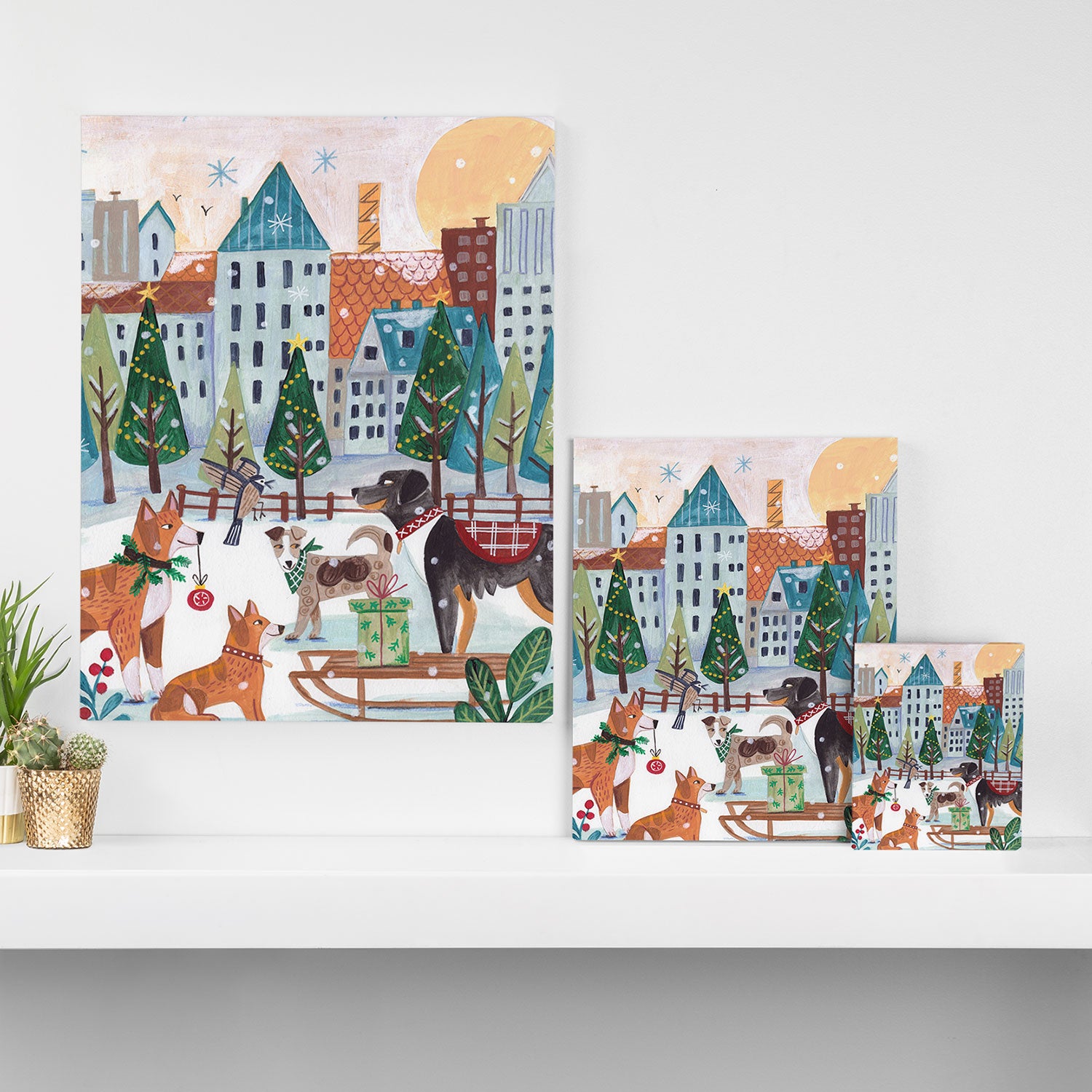 Christmas Dogs in the City Park Canvas Print Gallery Image 3