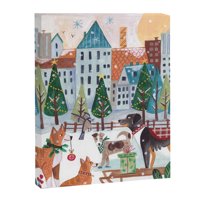 Christmas Dogs in the City Park Canvas Print Gallery Image 1