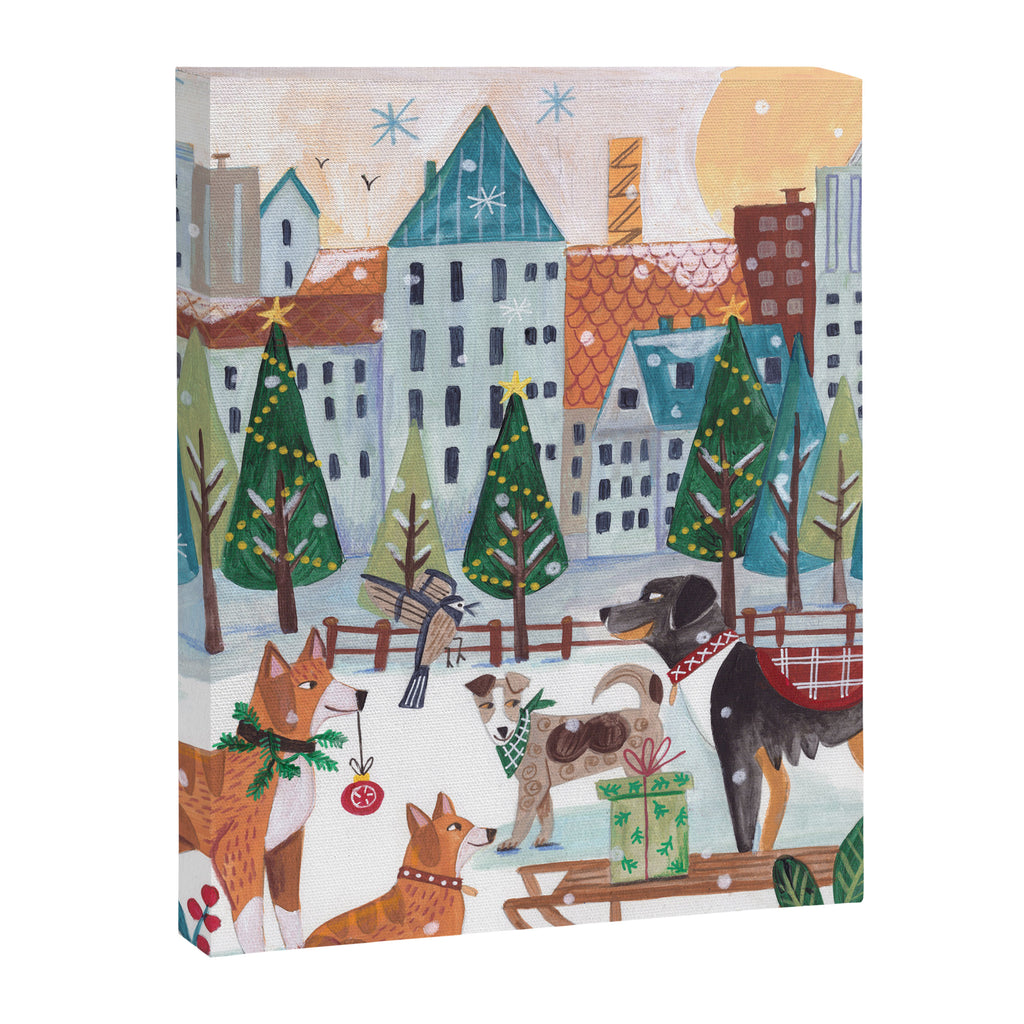 Christmas Dogs in the City Park Canvas Print Gallery Image 3