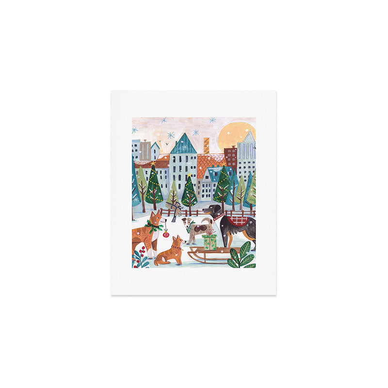 Christmas Dogs in the City Park Art Print Gallery Image 1