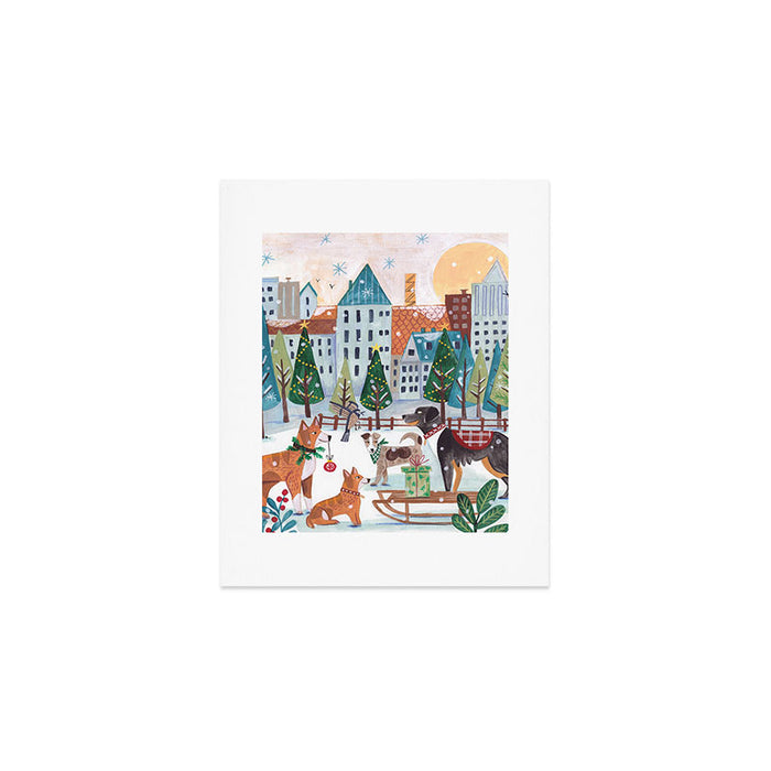 Christmas Dogs in the City Park Art Print Gallery Image 1