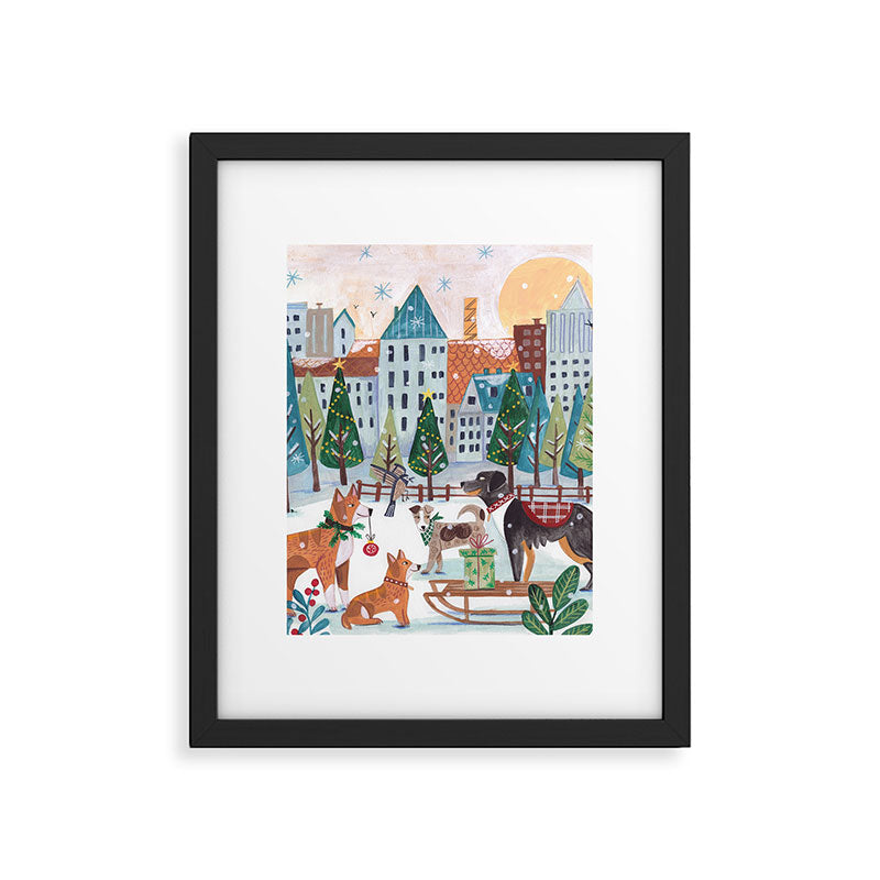 Christmas Dogs in the City Park Framed Art Print Gallery Image 4