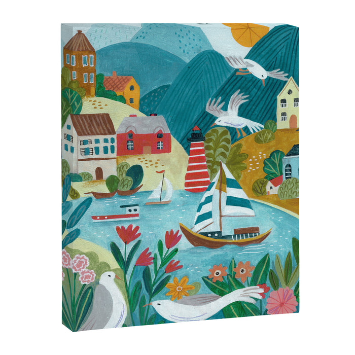 Coastal village sailing landscape Canvas Print Gallery Image 1