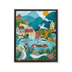 Coastal village sailing landscape Framed Canvas Print Gallery Image 6