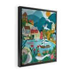 Coastal village sailing landscape Framed Canvas Print Gallery Image 2