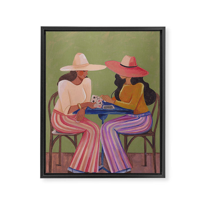 Cow girls playing cards Framed Canvas Print Gallery Image 1