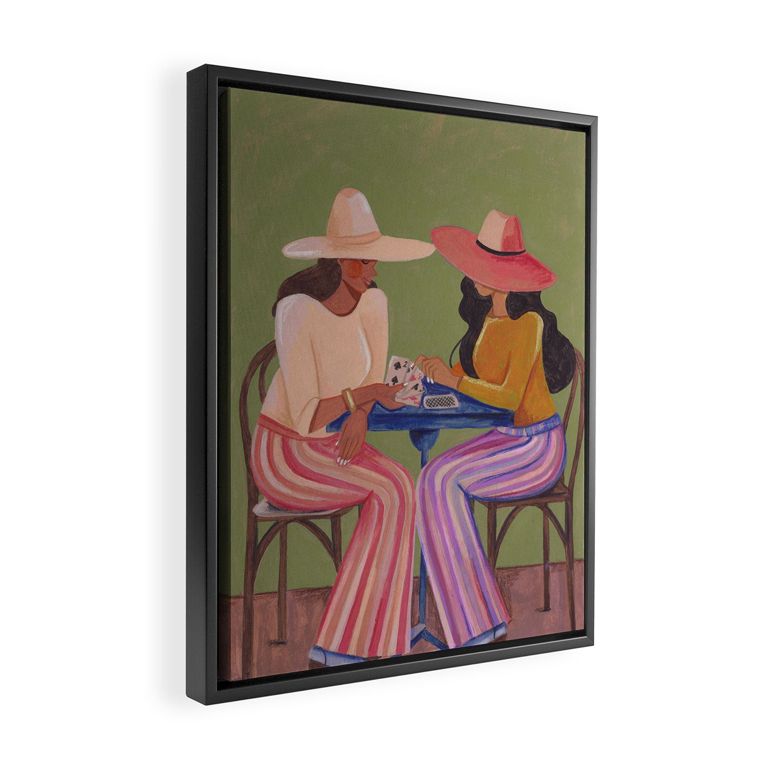 Cow girls playing cards Framed Canvas Print Gallery Image 2