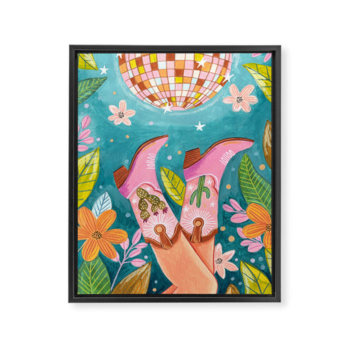 Cowboy boots and disco ball Framed Canvas Print Gallery Image 1