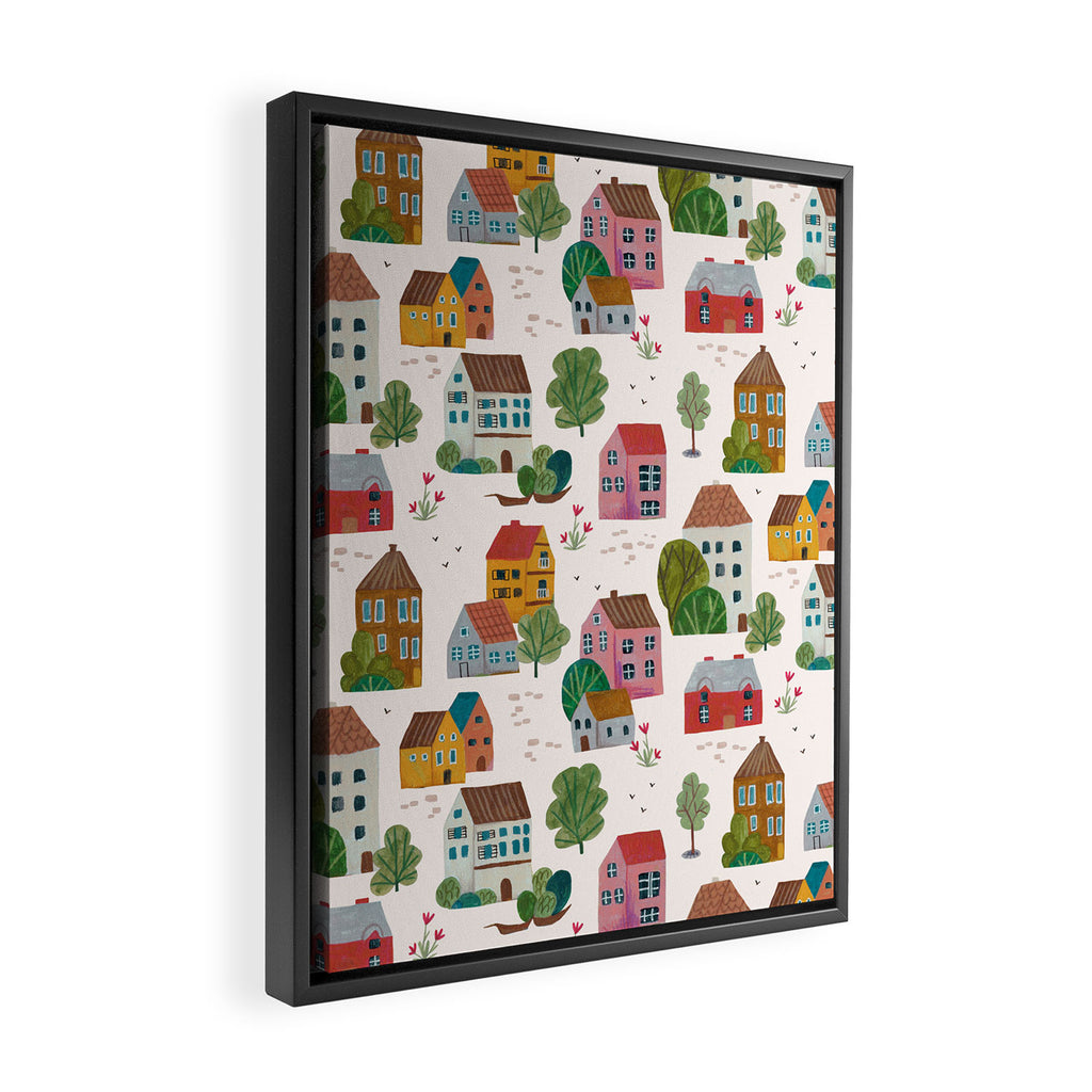 Cozy Village House Pattern Framed Canvas Print Gallery Image 2