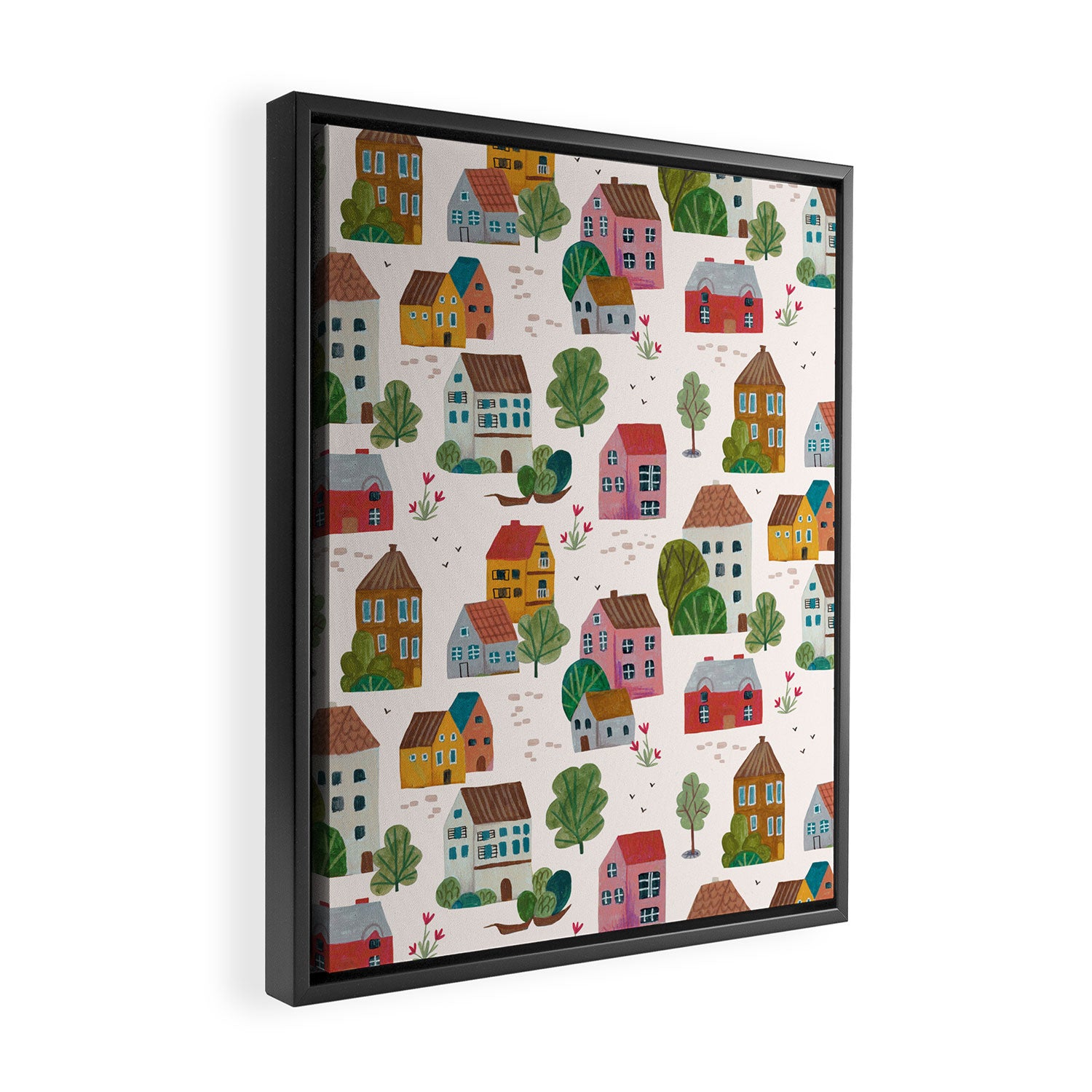 Cozy Village House Pattern Framed Canvas Print Gallery Image 2