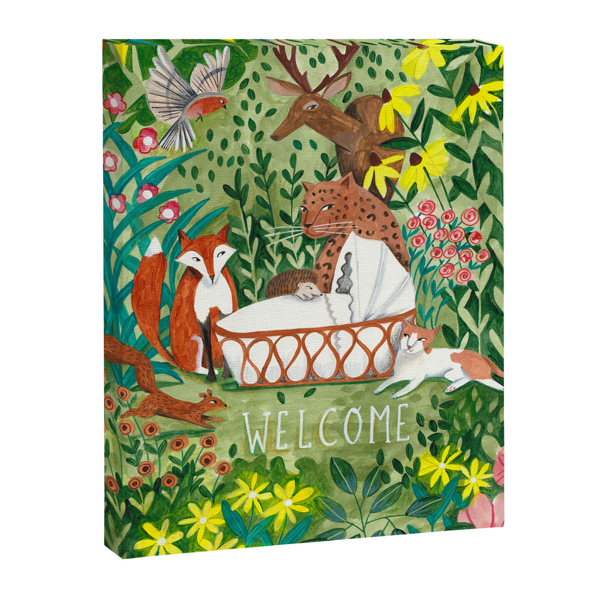 Cute green floral jungle Animals Baby Crib  Canvas Print Gallery Image 6