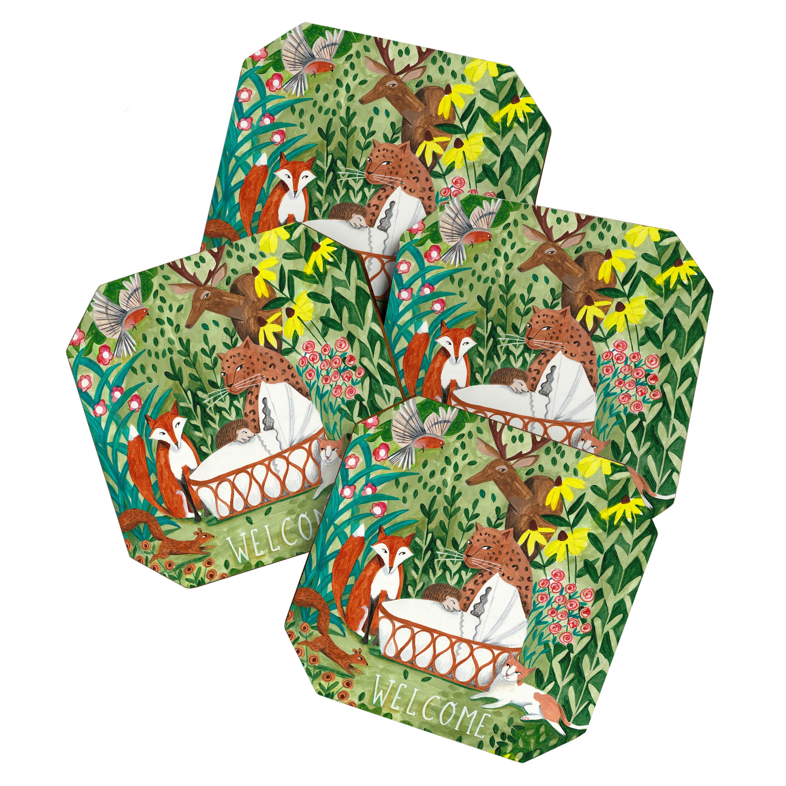 Cute green floral jungle Animals Baby Crib  Coaster Gallery Image 1