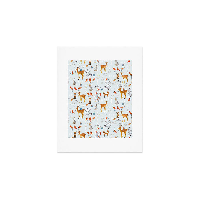 Cute woodland animals winter snow tree Art Print Gallery Image 1