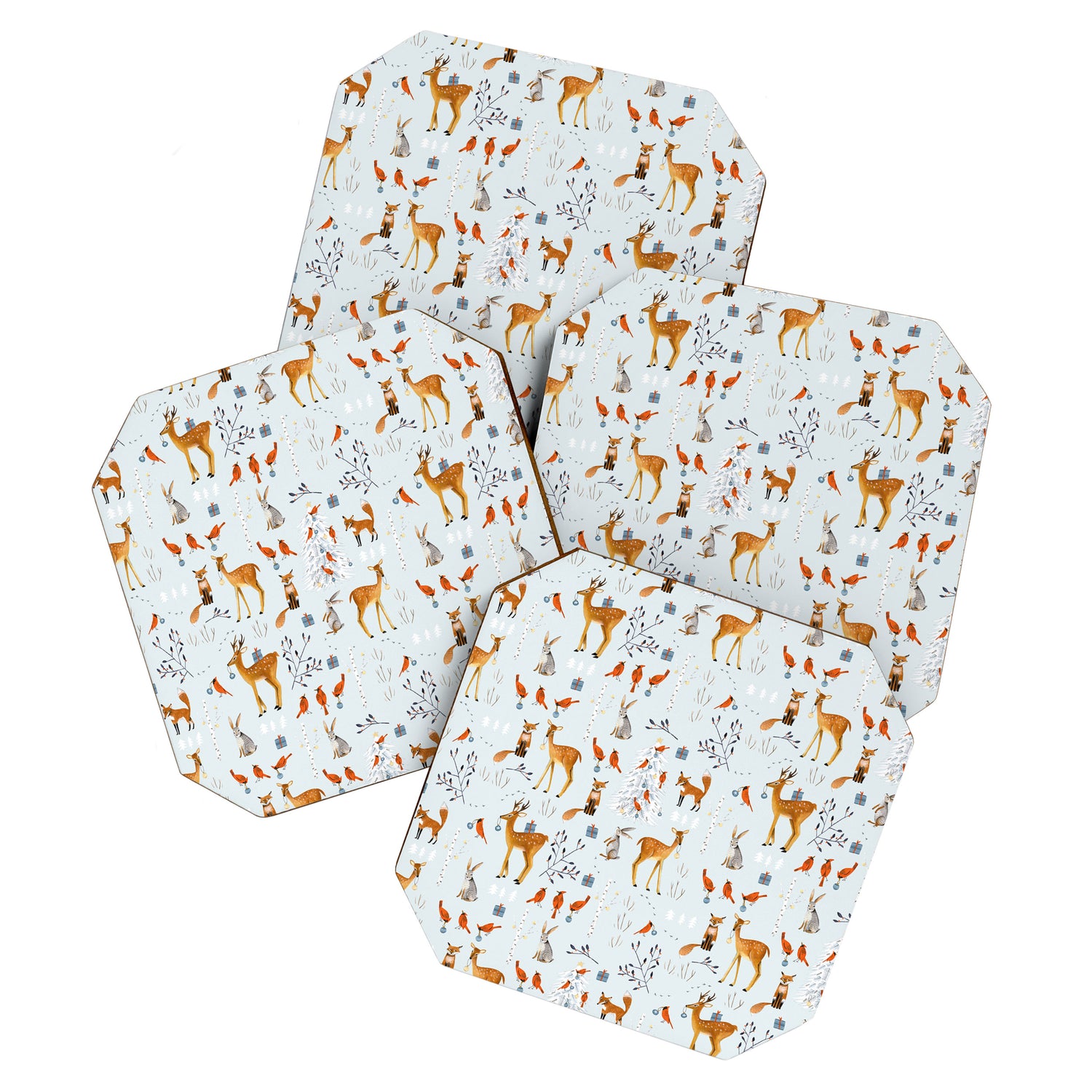 Cute woodland animals winter snow tree Coaster Gallery Image 1